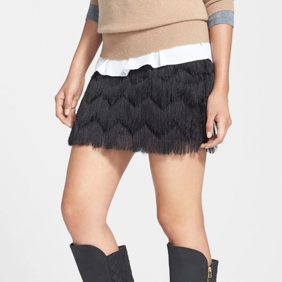 NWT Leith Black Fringe Flapper Mini Skirt LARGE - Picture 2 of 9